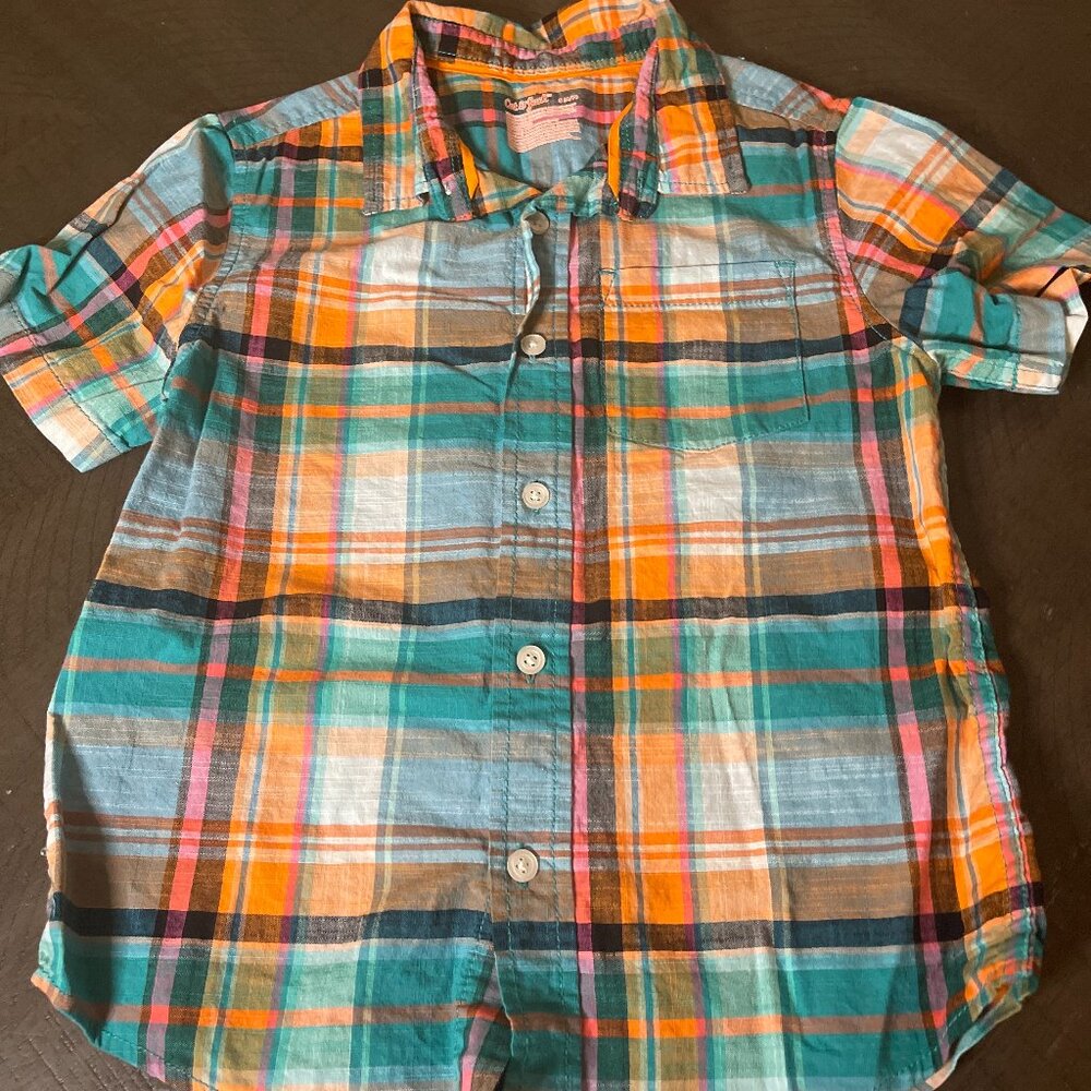 Cat & Jack Boys Short Sleeve Button-Up Shirt – Multicolor Plaid (Size S 6/7)